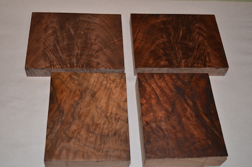 (3) The top block is Black Walnut, the bottom is Claro. Natural on the left, stained is on the right.